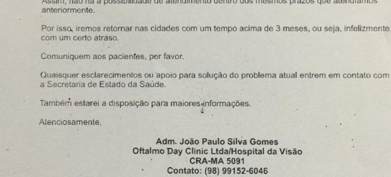 Atenção pacientes dos mutirões do glaucoma