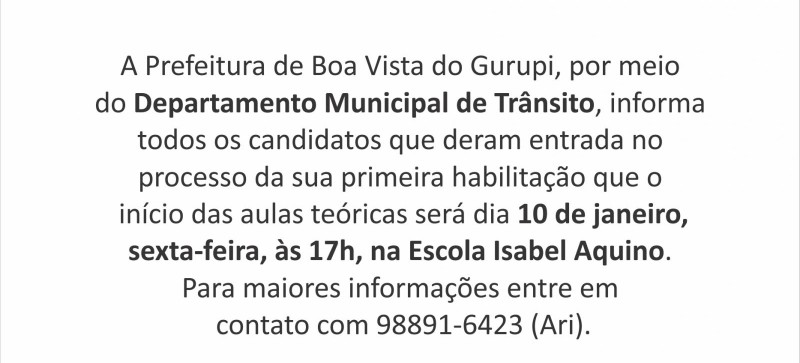 O Departamento Municipal de Trânsito informa