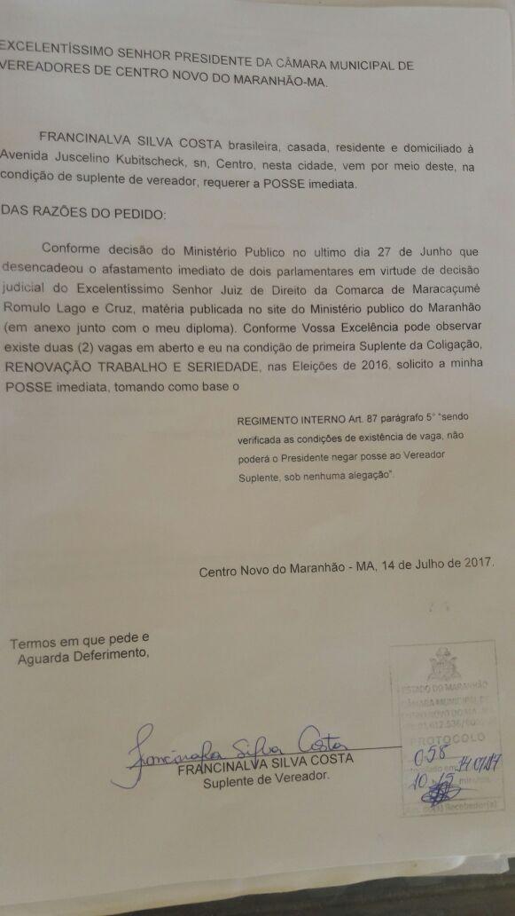 Alô Ministério Público! Câmara de Vereadores de Centro Novo do Maranhão ainda não deu posse aos suplentes de vereadores, mesmo com 02 vagas em aberto