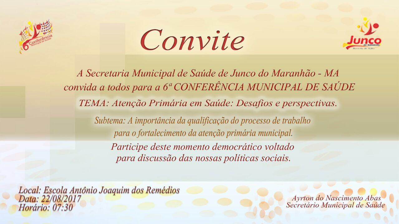 6ª Conferência Municipal de Saúde de Junco do Maranhão acontecerá no próximo dia 22