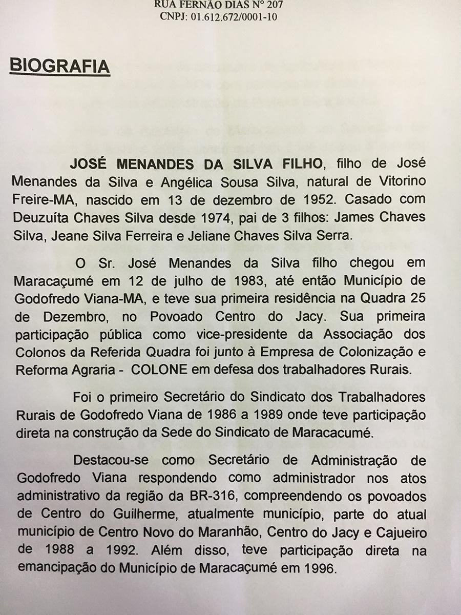 José Menandes recebe título de cidadão maracaçumeense