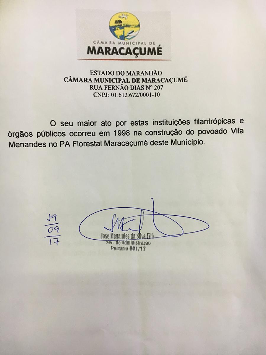 José Menandes recebe título de cidadão maracaçumeense