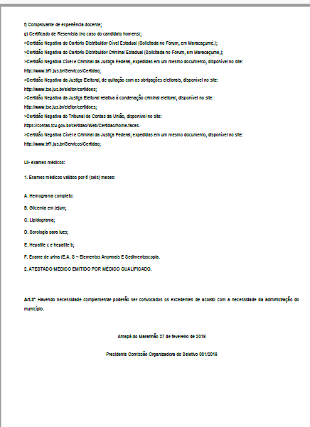 Resultado do seletivo 2018 da prefeitura de Amapá do Maranhão