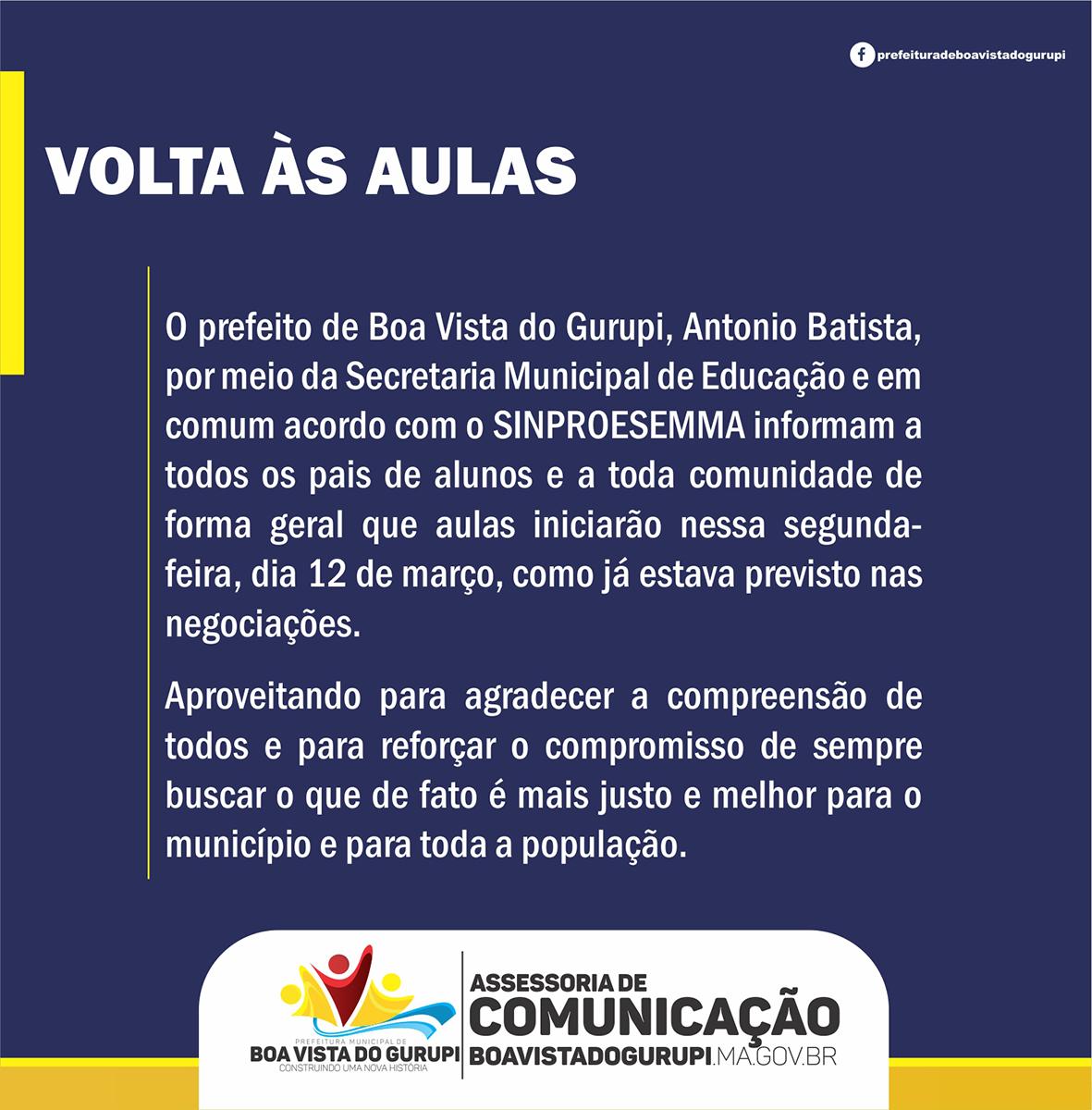 Início das aulas confirmado para essa segunda, 12 de março