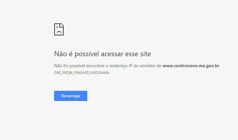  Site da prefeitura de Centro Novo do Maranhão com problemas