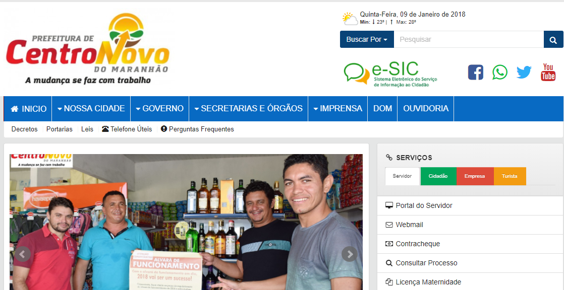 Site da prefeitura de Centro Novo volta a funcionar