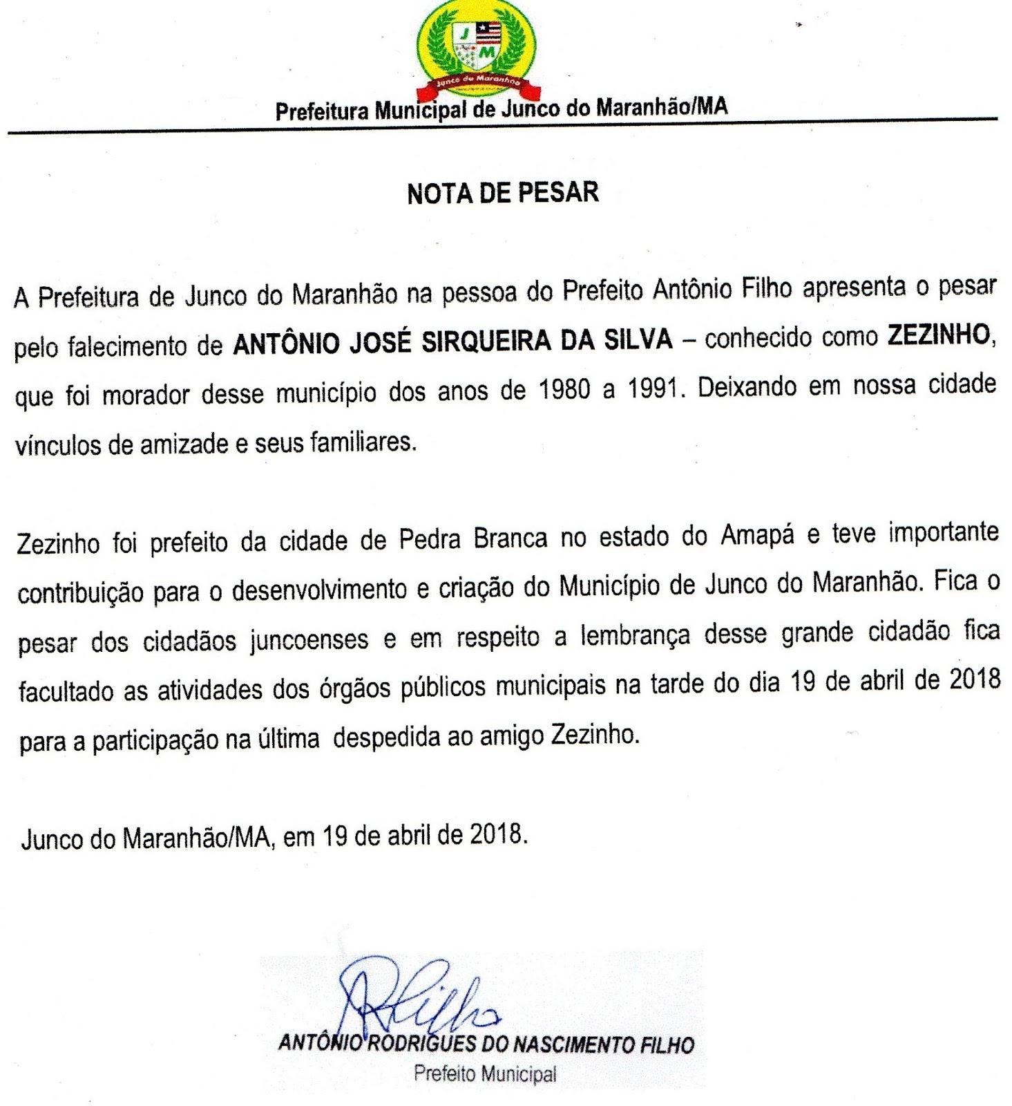 Ex-prefeito Zezinho foi enterrado na tarde dessa quinta-feira em Junco do Maranhão