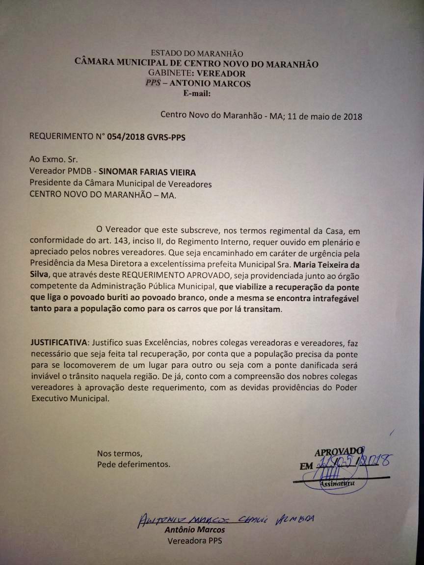 Vereador Marcos entra com mais requerimentos na Câmara em benefício dos centronovenses