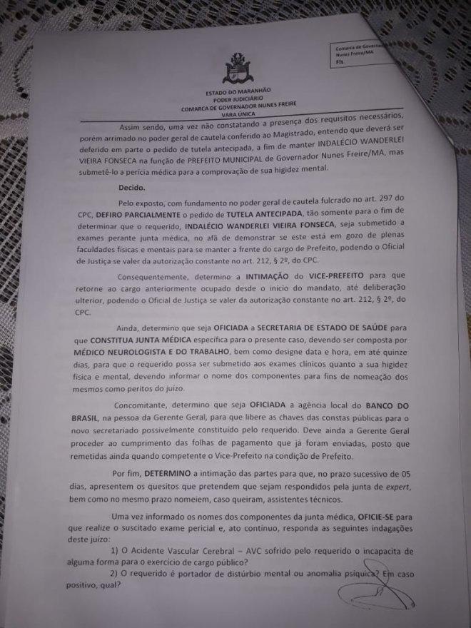 Decisão judicial é favorável a Indalécio e o mantém como prefeito