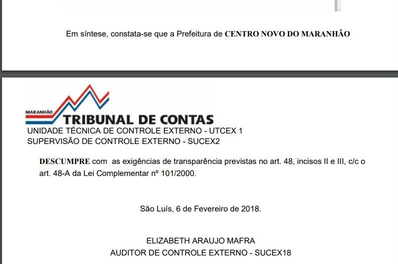 Após reavaliação do TCE, Centro Novo volta a lista das prefeituras irregulares quanto a transparência pública