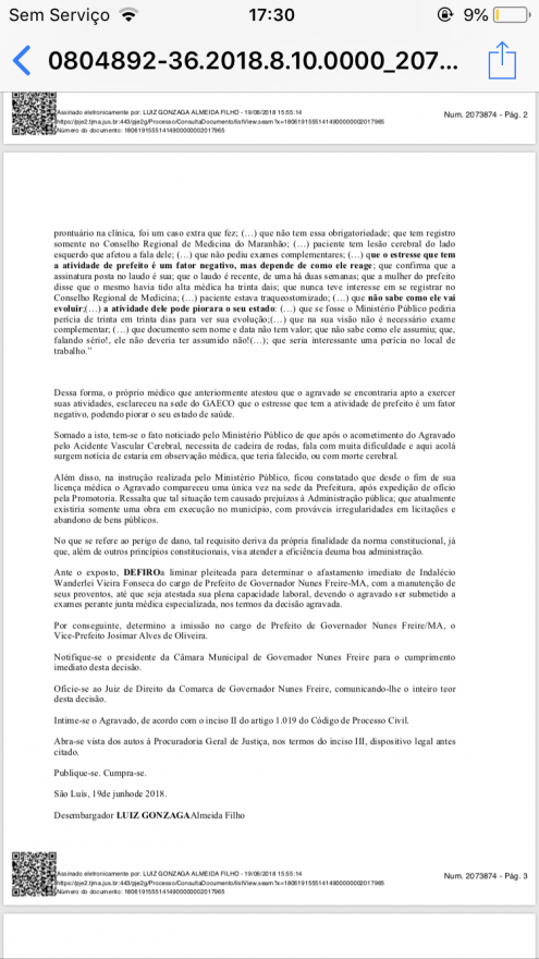 Indalécio continua lutando para fazer valer a vontade do povo que o colocou como prefeito de Governador Nunes Freire