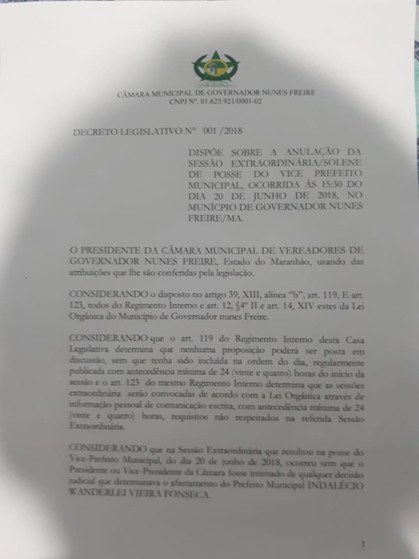 Presidente anula sessão extraordinária realizada nesta quarta-feira, 20