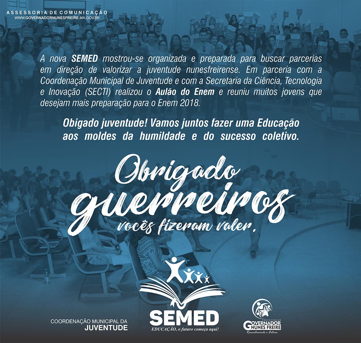 SEMED agradece a juventude nunesfreirense pelo sucesso do Aulão do Enem