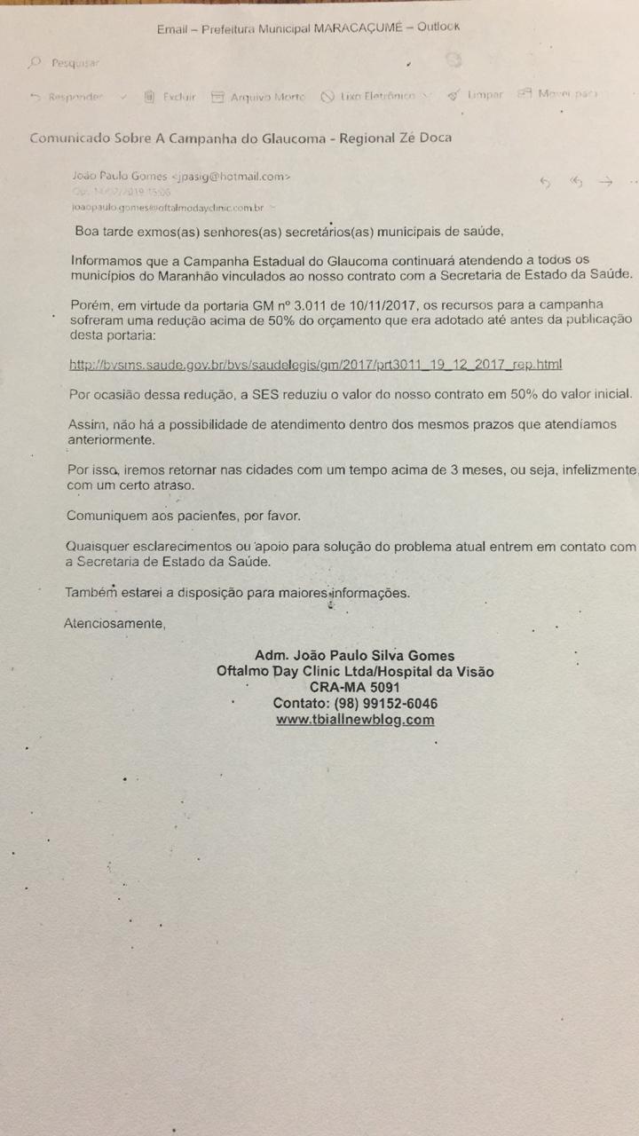 Atenção pacientes dos mutirões do glaucoma