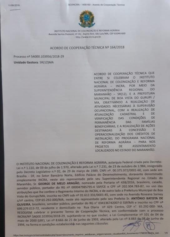 No INCRA, prefeito de Boa Vista do Gurupi firma mais uma parceria