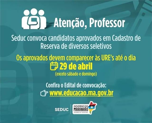 Governo convoca candidatos em cadastro de reserva em seletivos para professor