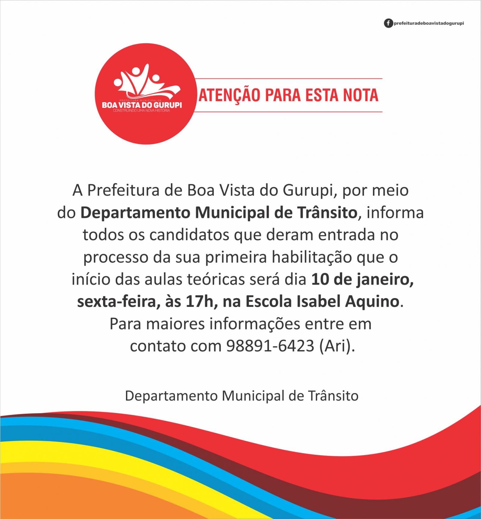 O Departamento Municipal de Trânsito informa