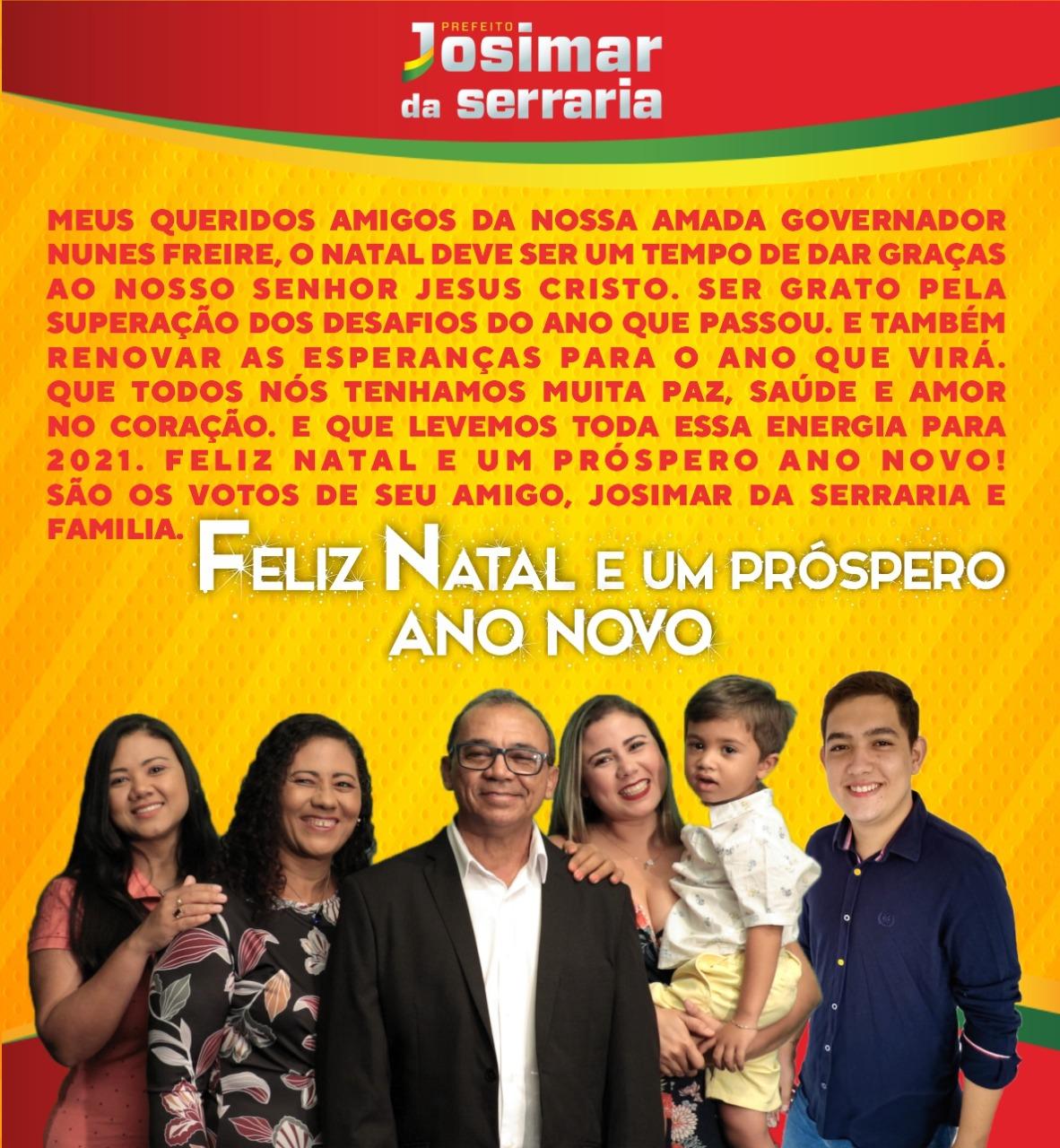 Josimar da Serraria deseja Feliz Natal aos nunesfreirenses