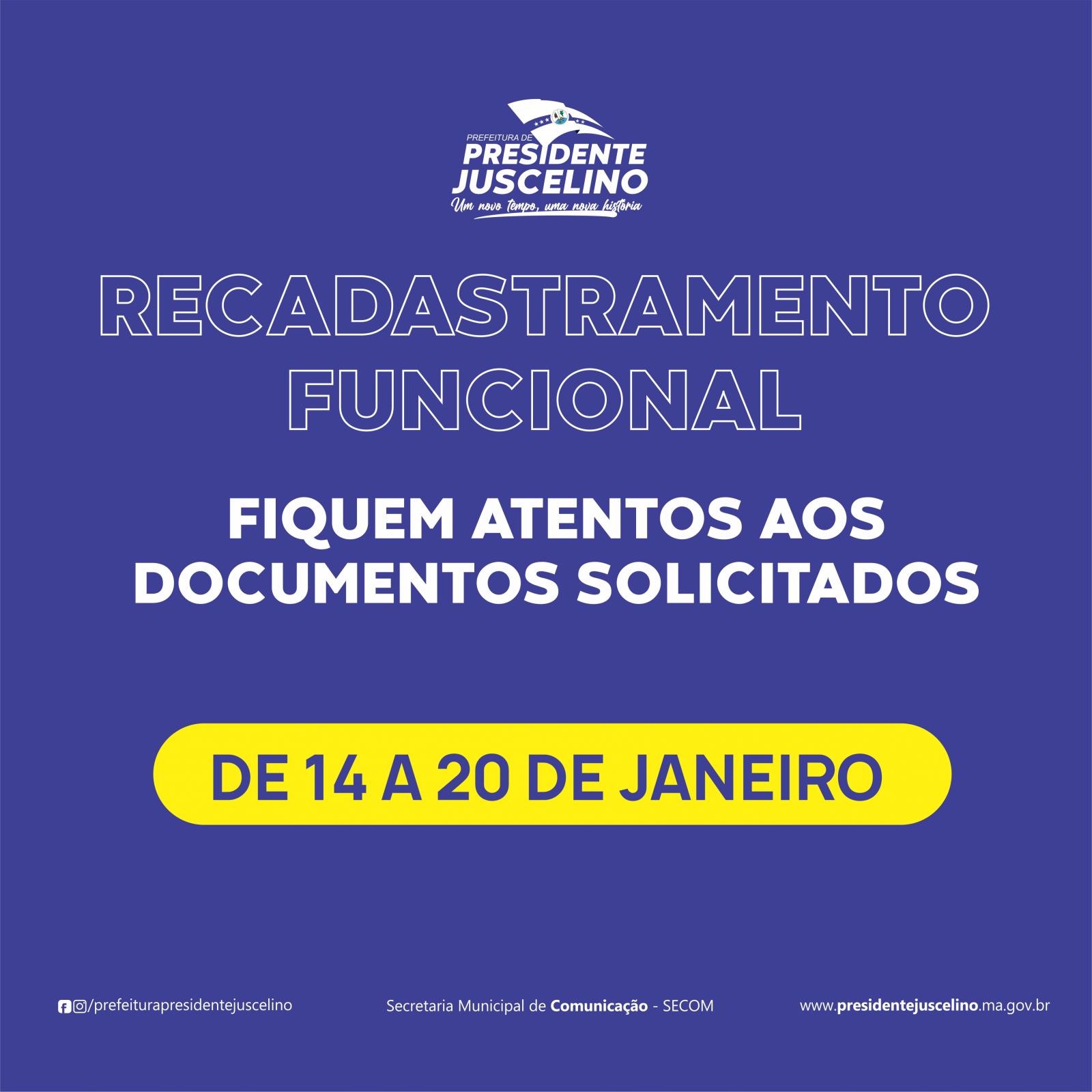 Prefeitura de Presidente Juscelino iniciará recadastramento funcional amanhã, 14