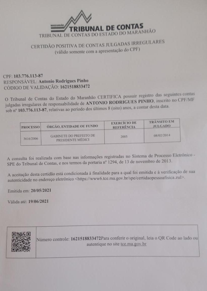 Câmara notifica o ex-prefeito de Presidente Médici, tudo indica que vem chumbo grosso por aí