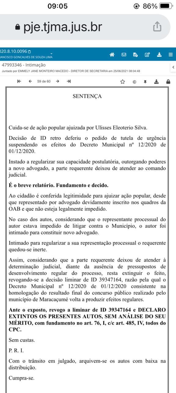 Juiz revoga liminar que suspendia a homologação do Concurso Público Maracaçumé